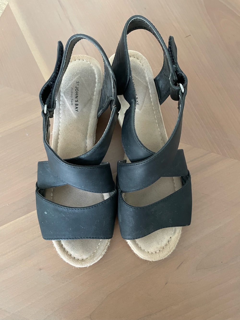 St. John's Bay Black Slingback Wedge Sandals (7.5 Wide)